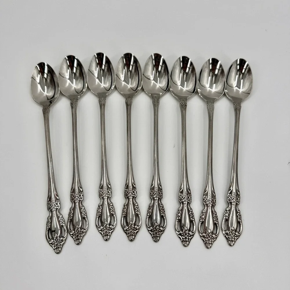 Oneida Distinction Deluxe Raphael Stainless Steel Set 8 Ice Tea Spoons 7.5